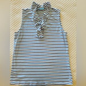 J. McLaughlin  Navy and White Striped Ruffle Tank Top M